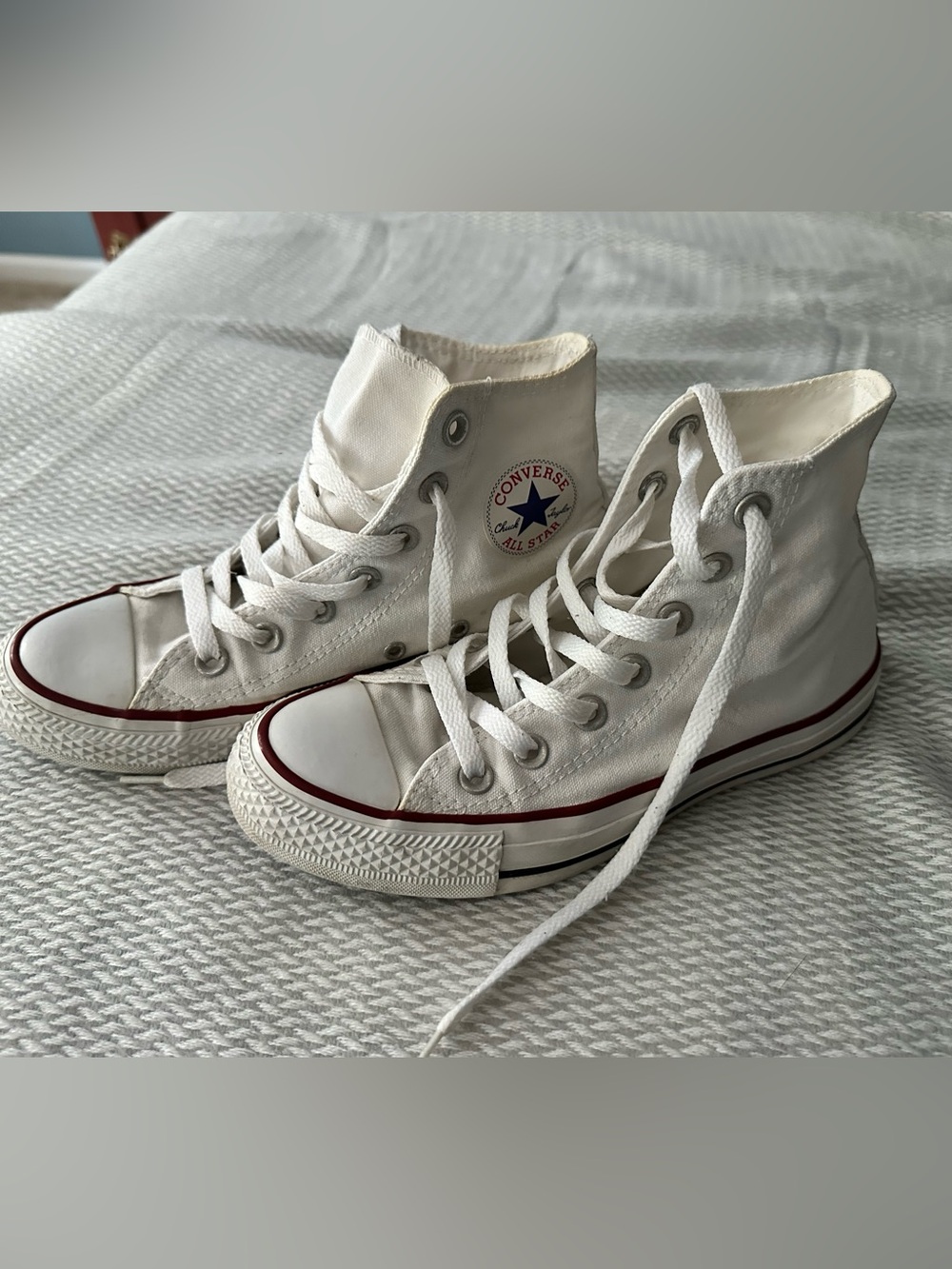 Converse High Top Sneakers in White with Red Accent